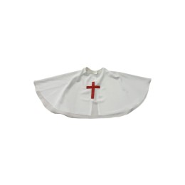 Customized solid white hymn patchwork robe, designed back Velcro, embroidered red cross logo, children's hymn robe 100% polyester St. John's Catholic Primary School hymn robe supplier CHR026 Customized solid white hymn patchwork robe, designed back Velcro, embroidered red cross logo, children's hymn robe 100% polyester St. John's Catholic Primary School hymn robe supplier CHR026